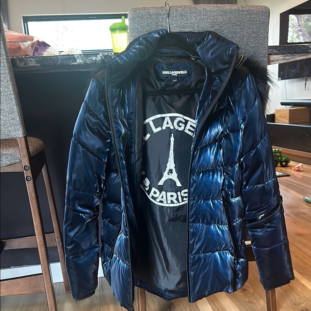 Karl Lagerfeld Shiny Navy Puffer Jacket